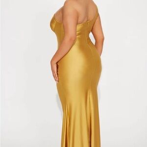 Fashion Nova Gold One-Shoulder Gown